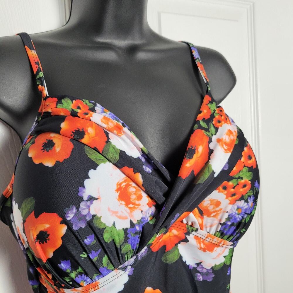 Hilor Swimsuit Womens 16 Black Floral One Piece Padded Adjustable Straps Ruched - Picture 5 of 12